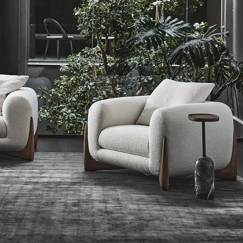 Walnut Solid Wood Leisure charis With Fabric Armchairs with Armrests Hotel Villa Living room Lounge chairs