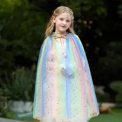 Wholesale Princess Rainbow Sequin Star Kids Girls Chiffon Cape For Evening Dress