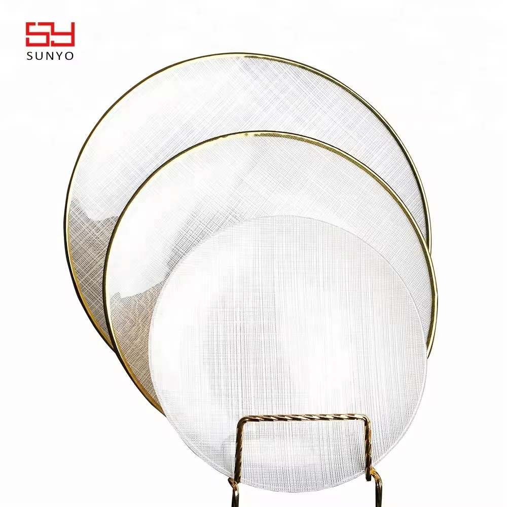 Hot Sale Luxury Vintage Cheap 13inch Reef Gold Electroplating Glass Dinner Plates