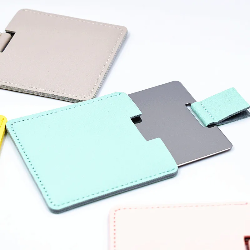Stainless steel PU Handheld Beauty Mirror Cosmetic Makeup metal small portable Pocket Mirror Wholesale Customizable Logo
