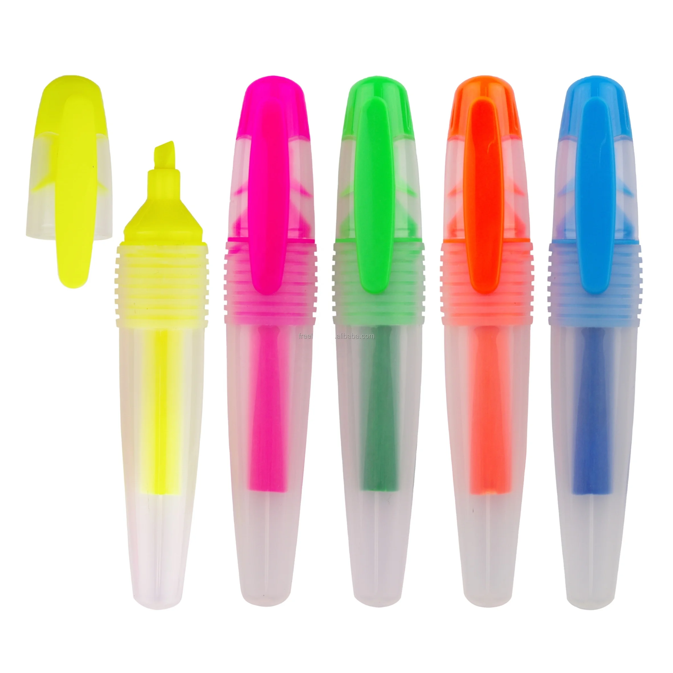 Factory Sale Customaizable Colour Highlighter Pens Set Transparent Barrel School Highlighter Marker Pen