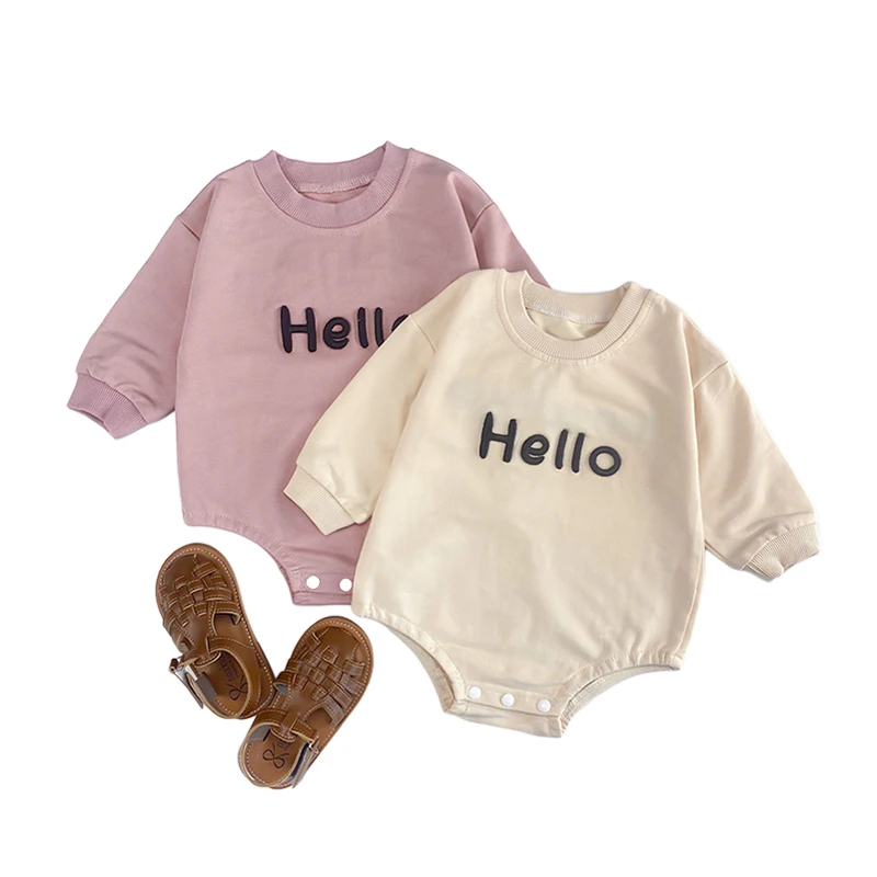 Customized HELLO Embroidery Print Baby Girl Boy Romper Short Sleeve Summer Newborn Bodysuit