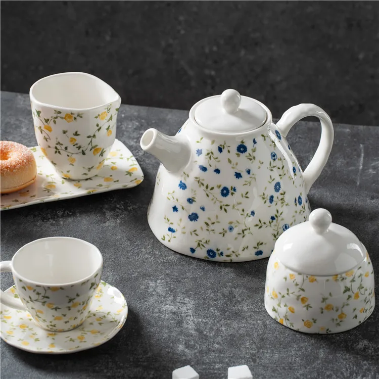 Custom gift box european handmade flowered ceramic tea cup home decor luxury floral tea sets porcelain teapot tea set
