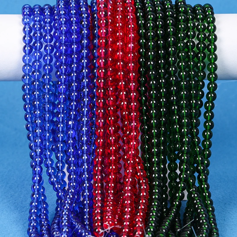 Wholesale high quality colored round glass beads smooth transparent crystal loose bead jewelry necklace DIY production