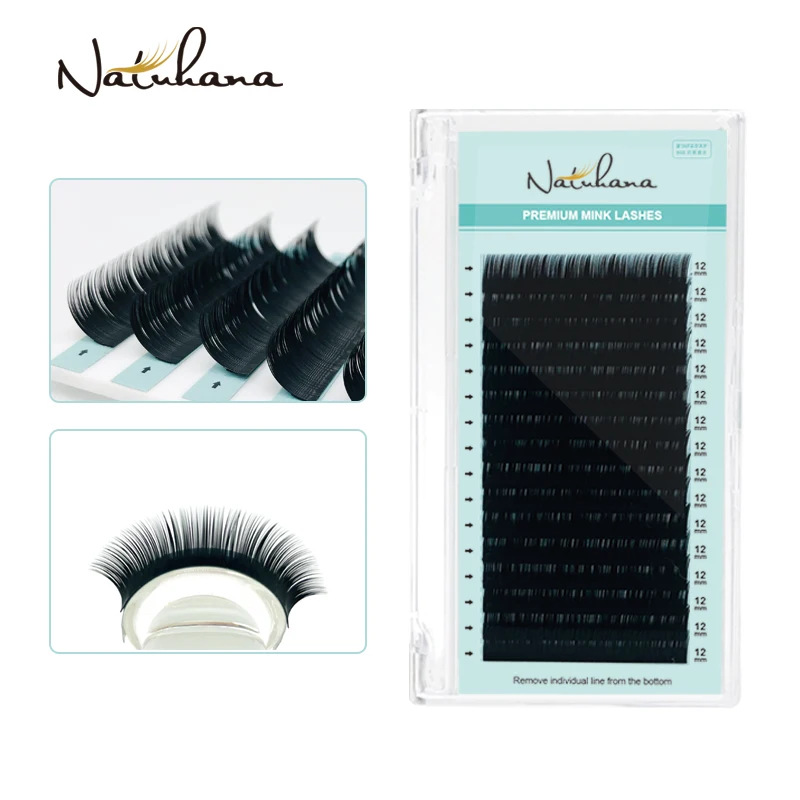 
NATUHANA Top korean PBT Fibers Synthetic Eyelashes Natural Soft Faux Mink Eyelashes False Lashes for Eyelash Extension 