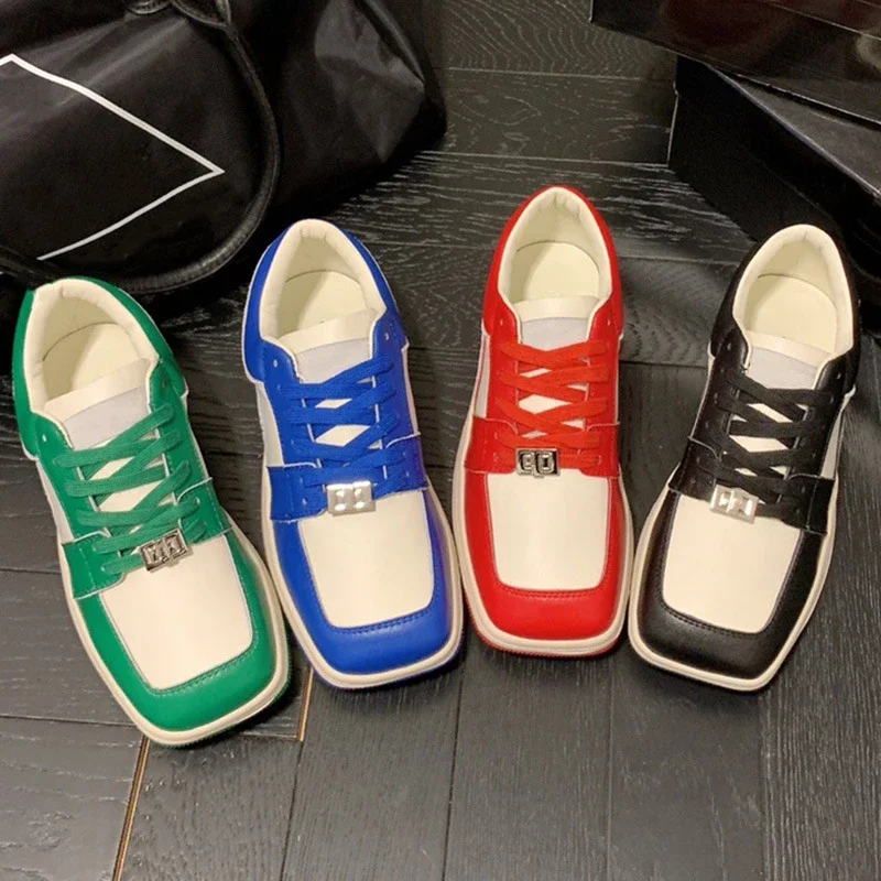 2022 Fashion Casual Genuine Leather Sneakers Women Men Casual Leisure Rivets Running Unisex Walking Tennis Shoes