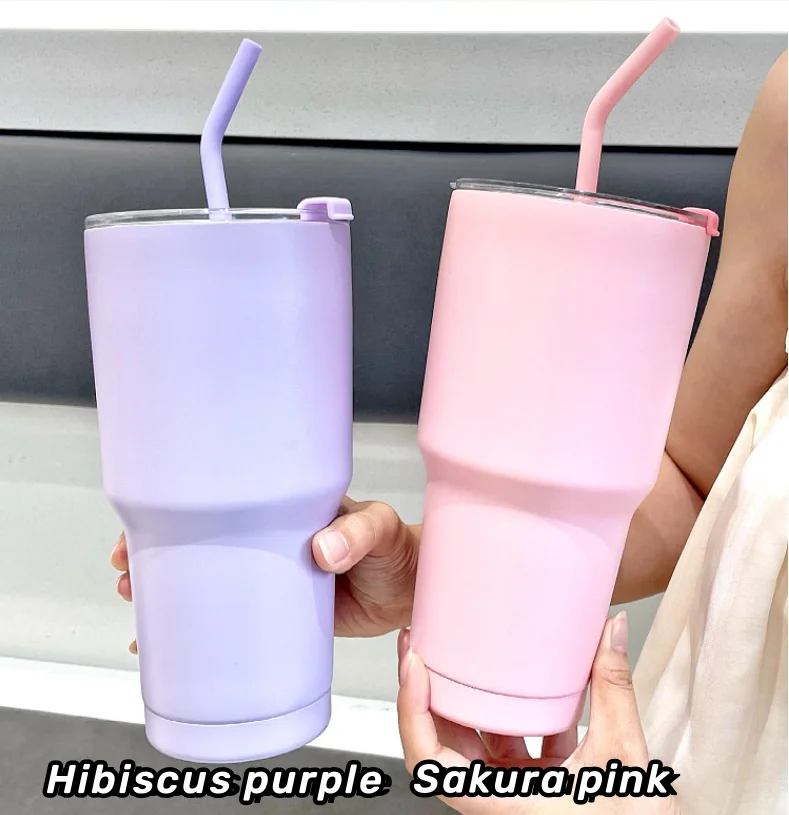 New 900ML 30oz Stainless Steel Travel Mug Amazon Fashion Handgrip Cup Tumbler Vacuum Flask Thermos 3D DIY Coffee Mug Adults