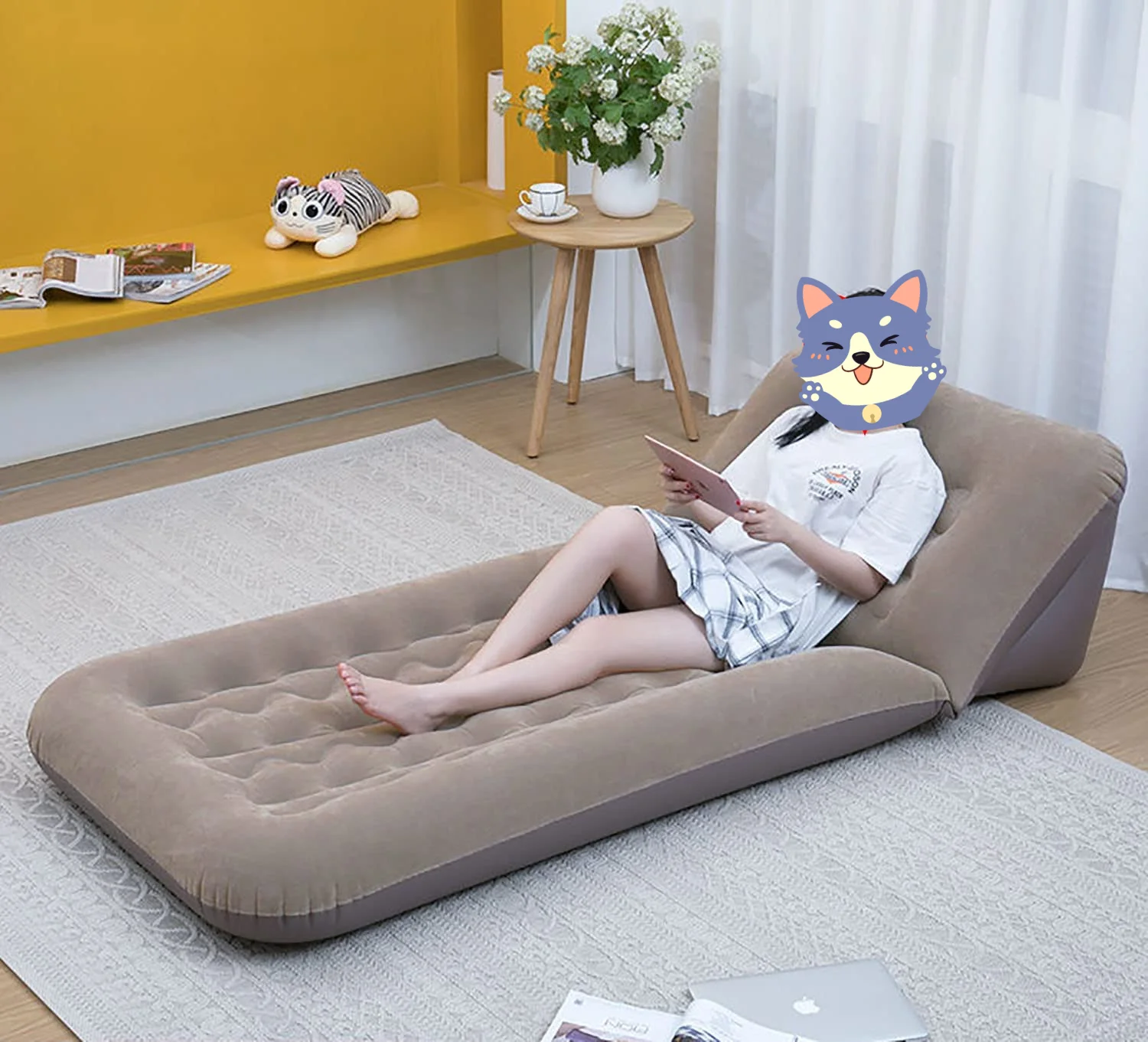 Adjustable Backrest Air Mattress Sleeping Pad Mat Inflatable Lounger Air Sofa Portable Chair Bed with Air Pump