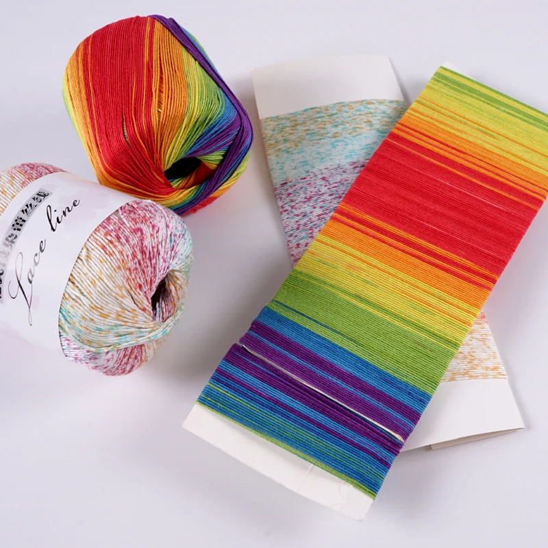 RongMeiXuan 03# 50g Rainbow Colorful Cotton Lace Yarn DIY Hand Knitting Crochet Thread 100% Cotton Yarn