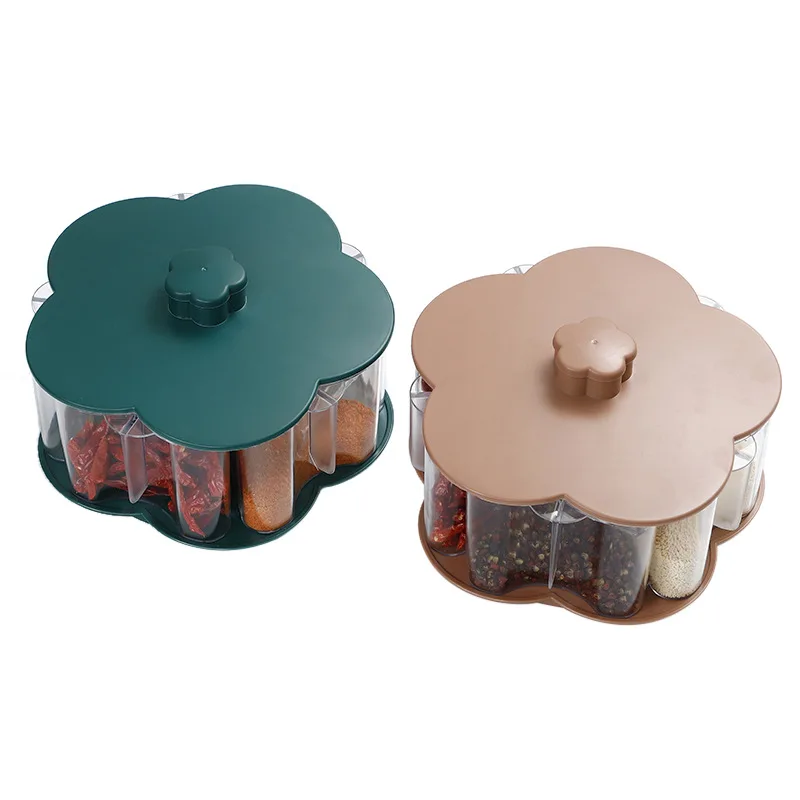 Rotate Seasoning Rack Spices Jar 5 Storage Containers Spice Salt Pepper Shaker Set Kitchen