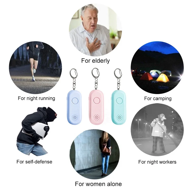 130DB Siren Song LED Portable Emergency SOS Security Self Defense Alarm Keychain Personal Alarm for Women Children Elderly