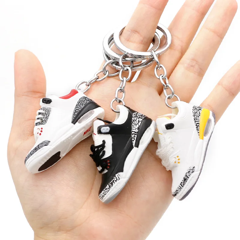 High Quality Soft Pvc Llaveros cute 3D 1/6 rubber sneaker aj3 shoes keychain  aj4 shoe key chain accessories