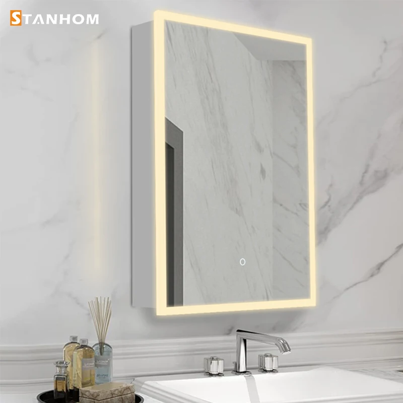STANHOM Bathroom Waterproof Wall Automatic Anti Fog Acrylic Storage Mirror Vanity Cabinet