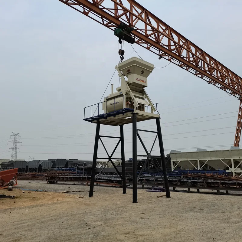 Js1000 Double Twin Shaft Froced Cement Mixer Concrete With Belt Transmission Concrete Mixer With Cement Hopper