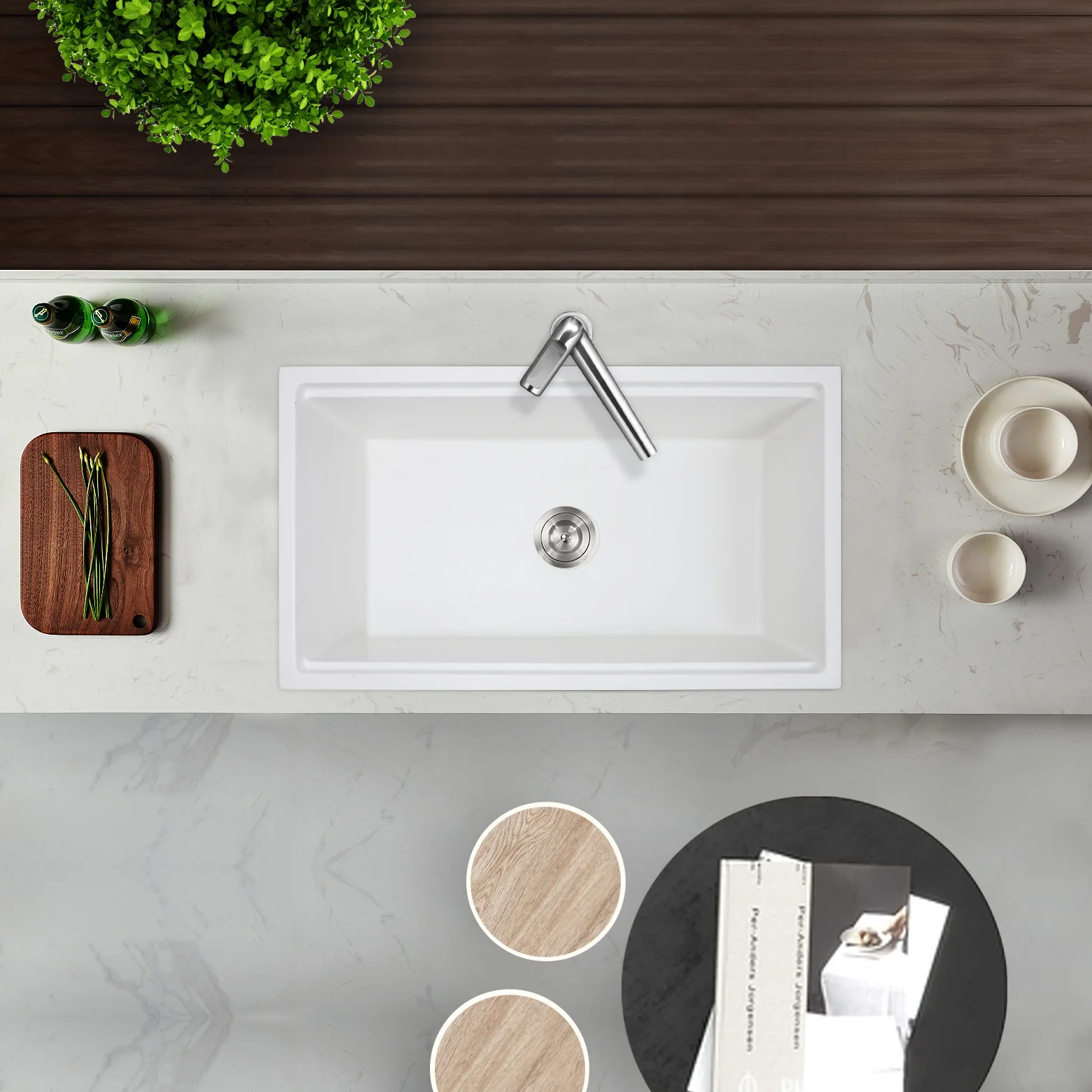 Modern Black Granite Sink Single Bowl Quartz Stone Kitchen Sink