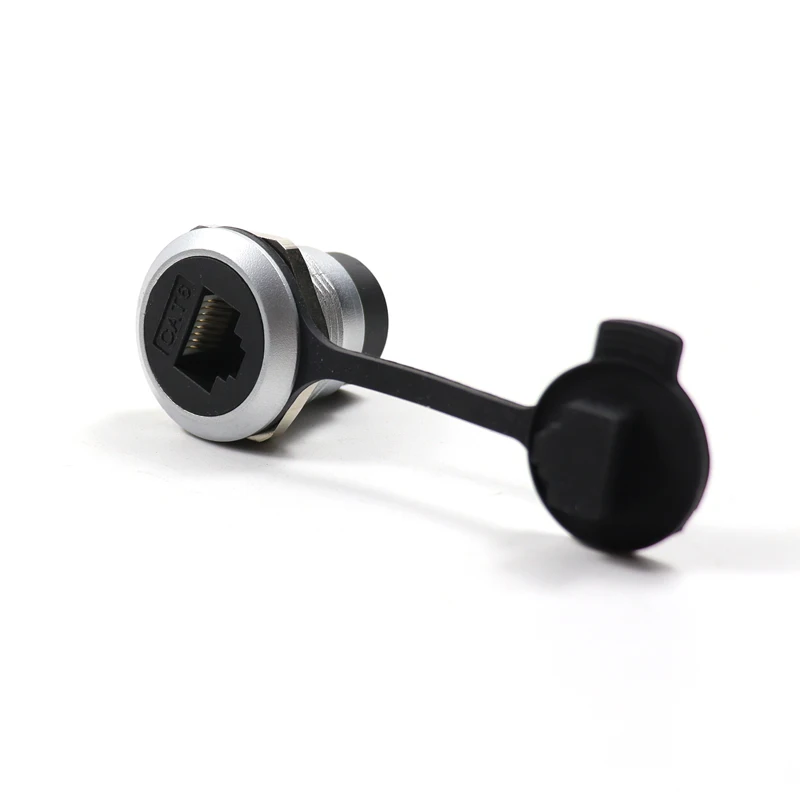 Female Ethernet RJ45 Plug Socket CAT6 Waterproof Cable Panel Mount Connector With Cover