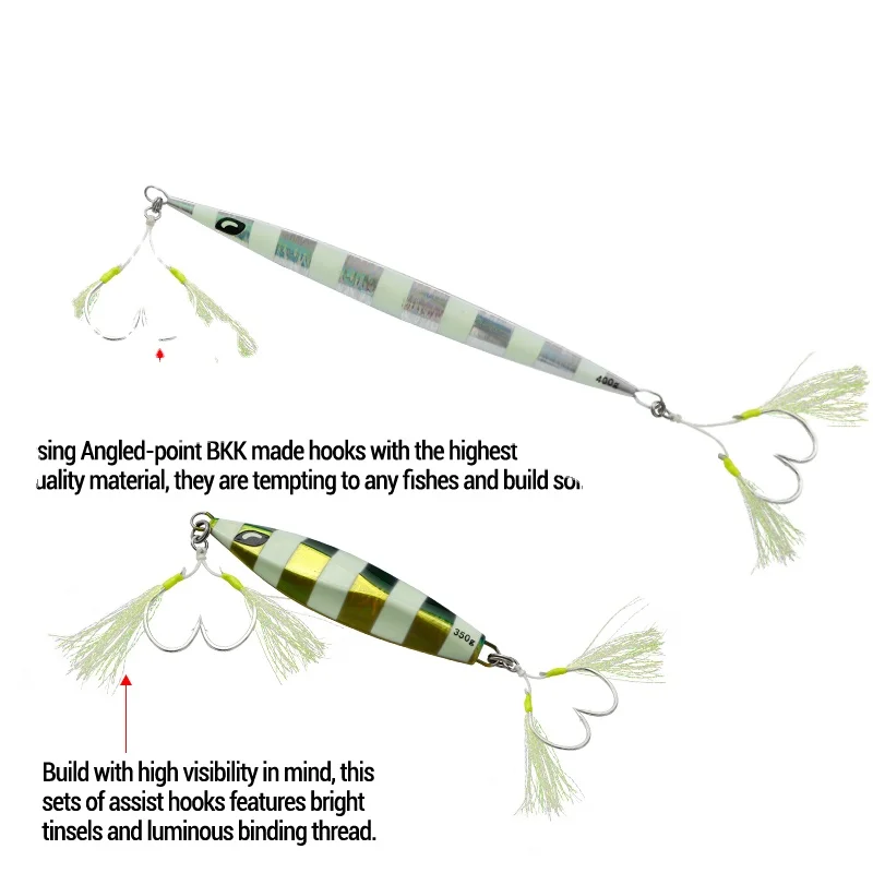 OEM BKK Offshore Heavy Jigging Hooks Glow Assist Hook SJB10 1/OL 2/OL 3/OL 4/O L 5/OL