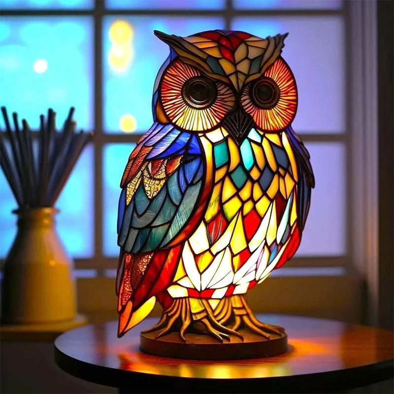 Animal Table Lamp Series Stained Glass Cat Dragon Wolf Horse Owl Dolphin Turtle Elephant Mermaid Table Lamp Night Light