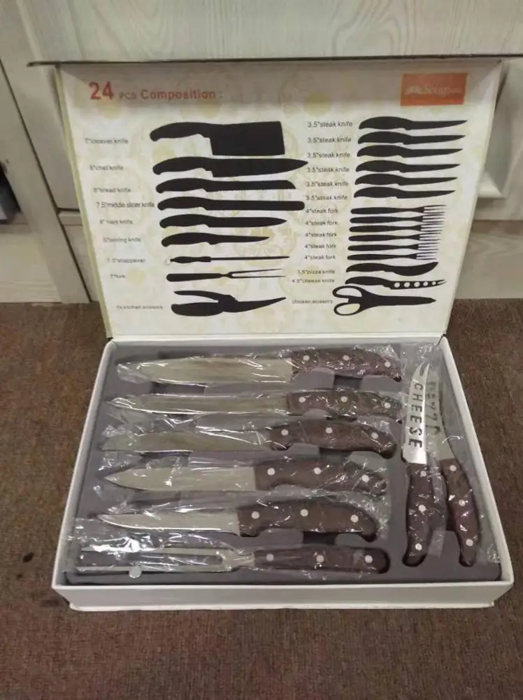 factory price promotion 24pcs stainless steel knife set with color case