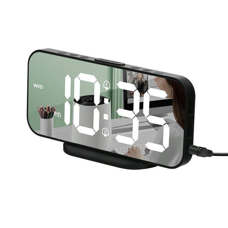 Digital Alarm Clock with 2 Alarms Snooze Desk Table Clock Night Mode USB Electronic LED Wall Clock