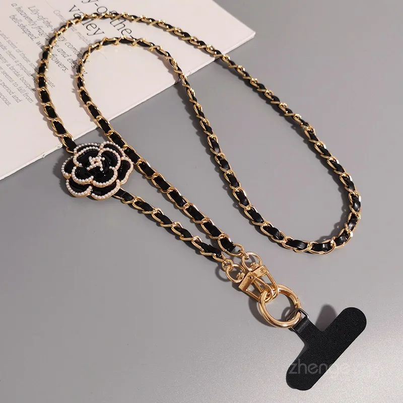 Camellia leather chain Phone Strap With Flower Clip And Go Strap For Phone Crossbody Phone Lanyard Crossbody