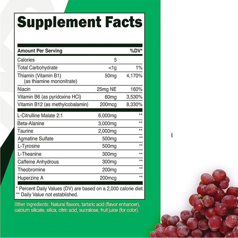 Sports Nutrition Pre Workout Supplement  No Artificial Pre Workout Powder Beta-alanine grape flavor