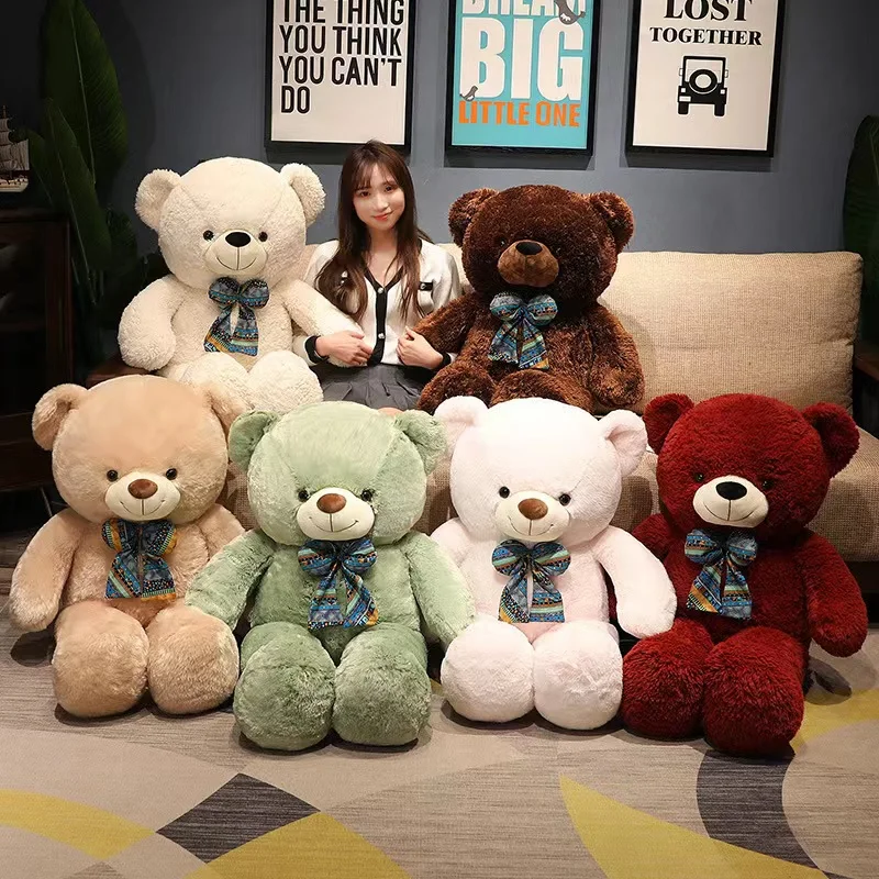 100CM hugging large teddy bear with bowknot plush toy custom giant teddy bear plush toy for wedding soft unstuffed skin bear