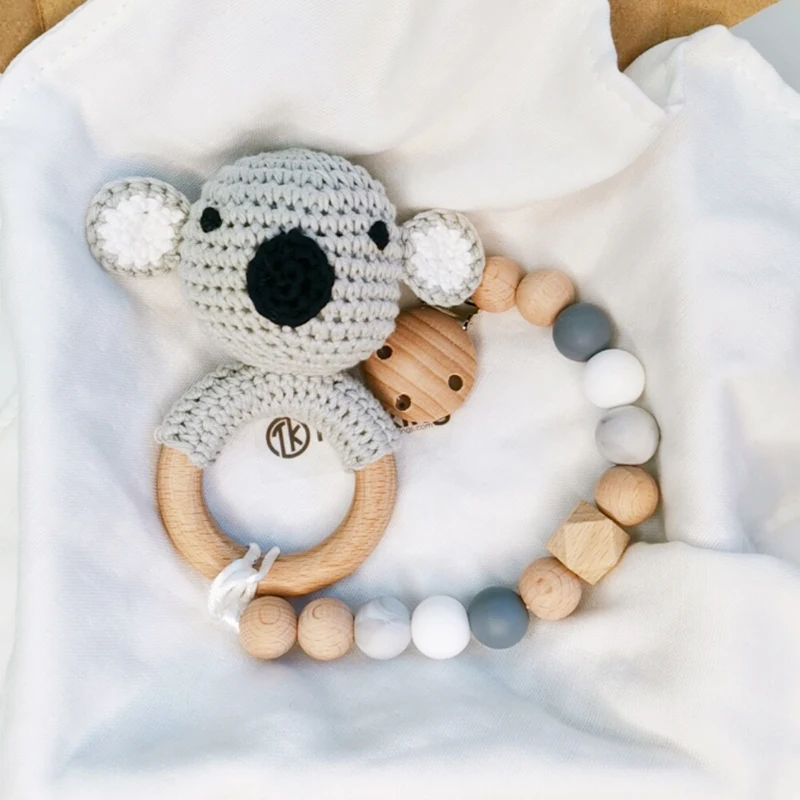 Органический хлопок Amigurumi вязание крючком Koala детские погремушки деревянный