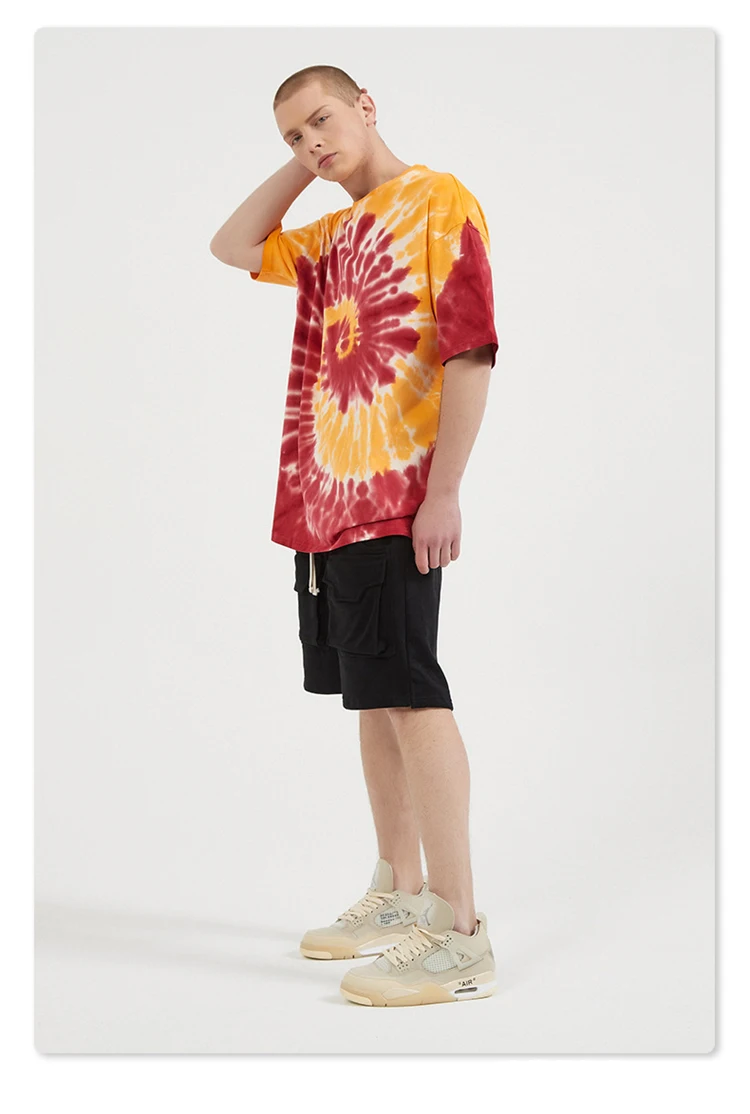 
2021 Summer Personalized Two Vortex Pattern Tie Dye Loose Short Sleeve Casual T Shirt 