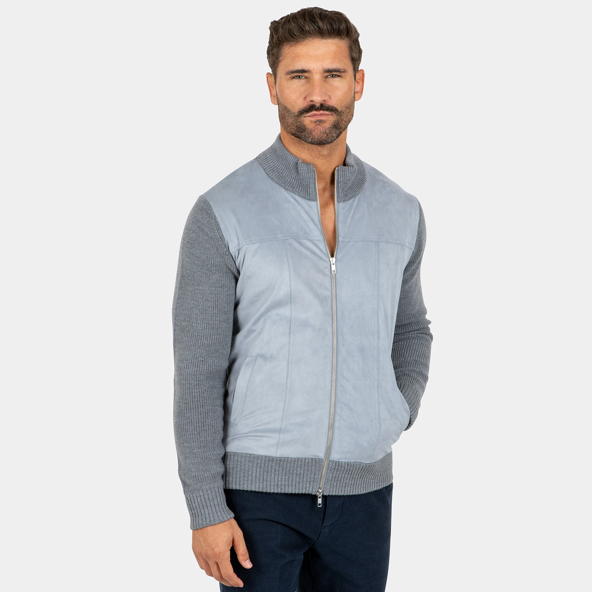 Wholesale Custom Full Zipper 100% Cotton 7GG Men Jacket Knit Men Sweater Jackets for Autumn