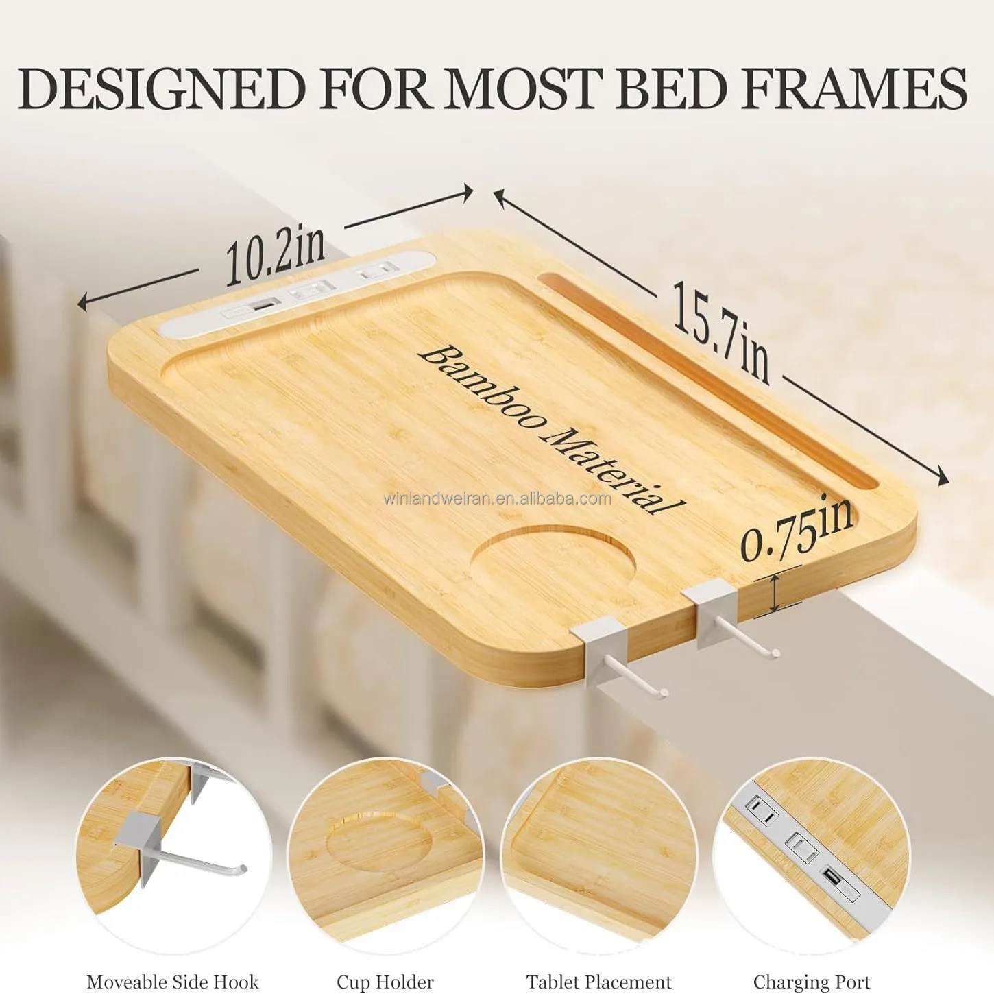 Hot sales Bamboo Bedroom Headboard Shelf  Bed Shelf Organiser Bed Table