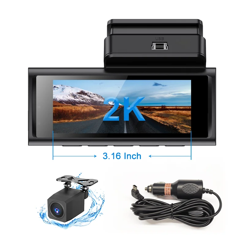 2k Car Dvr Dashcam Black Box Dash Cam Night Vision 140 Degree Wide Angle Lens Car Camera  With Gps Wifi Tracking System