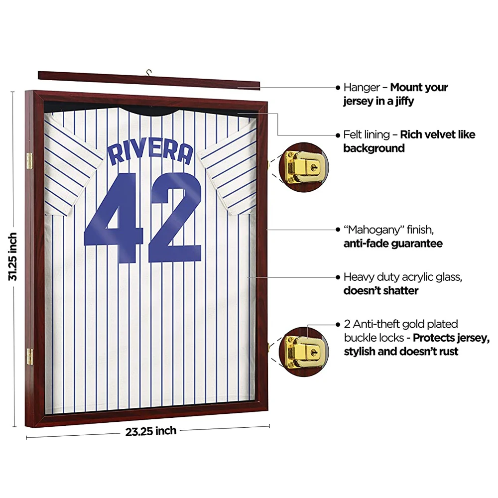 Wall Mount Jersey Display Wood Frame Finish Case Large Shadow Box Home Decor