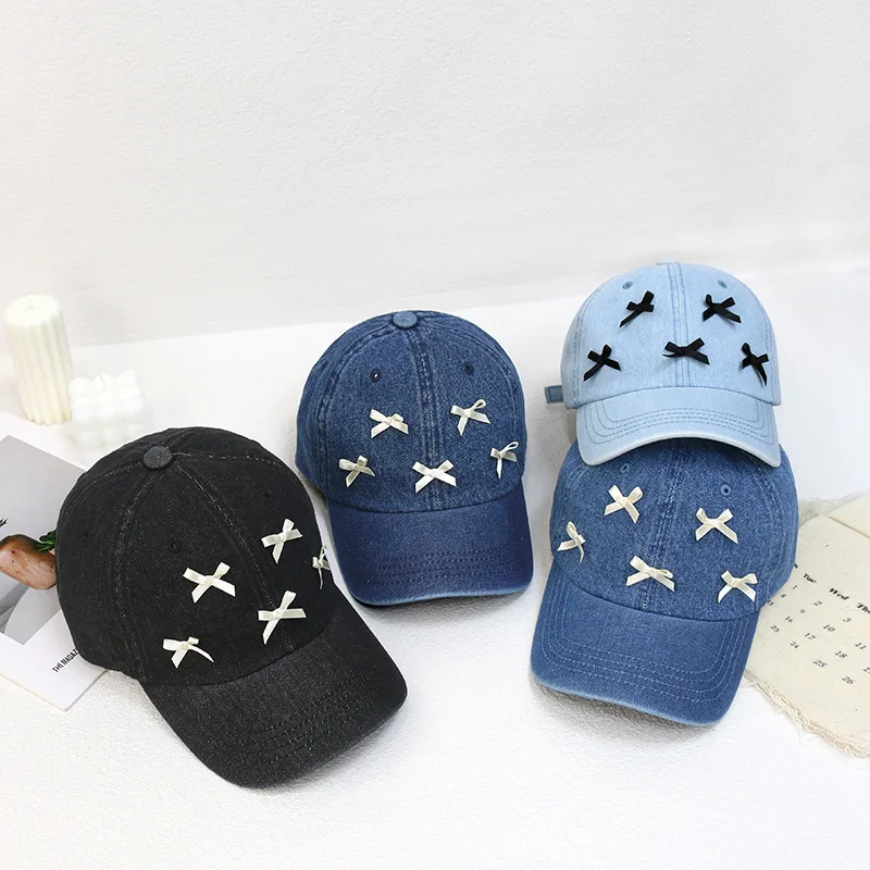 Ladies Ballet style bow Baseball Cap 100% Cotton Fits Men Women Washed Denim Adjustable Dad Hats