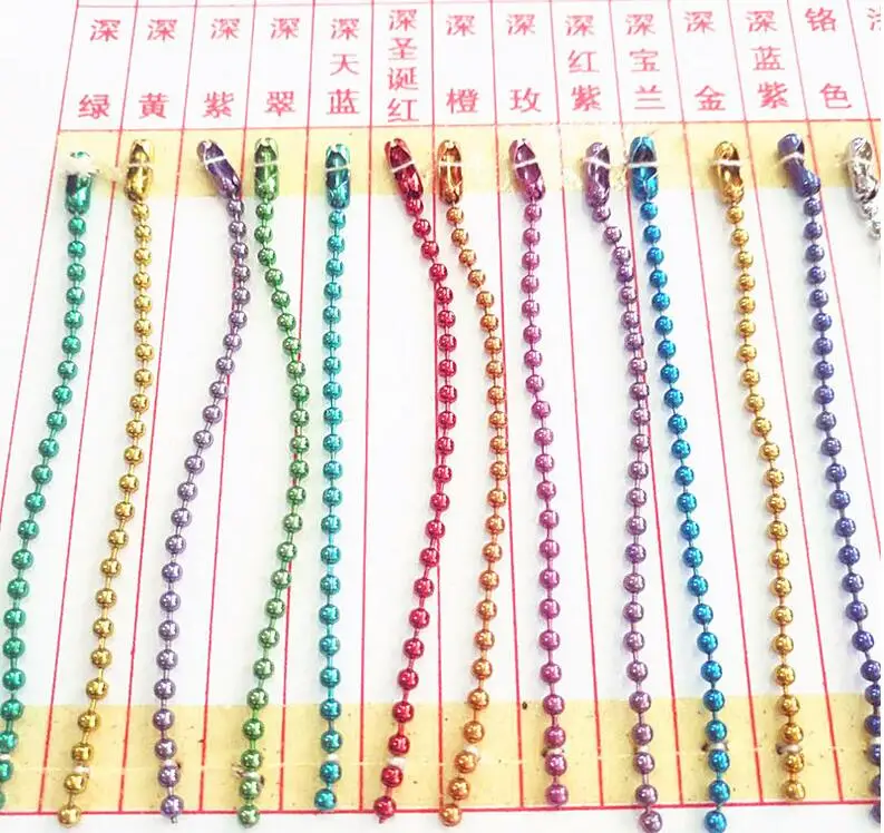 Colorful Spray Paint red white pink blue 100pcs/bag wholesale 2.4mm ball bead chains colorful iron ball chain with clasp