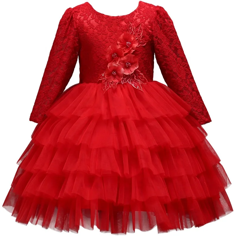 High quality wholesale Longsleeve party birthday wedding Dress crochet Dress net yarn bow Comfortable Princess dress girl 2022