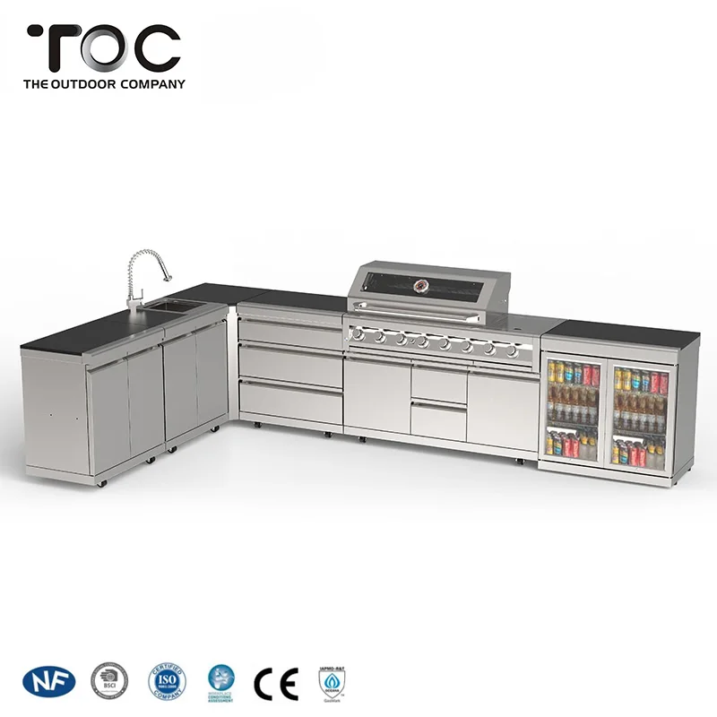 Открытый кухонный автономный коммерческий кухонный шкаф из нержавеющей стали барбекю газовый гриль