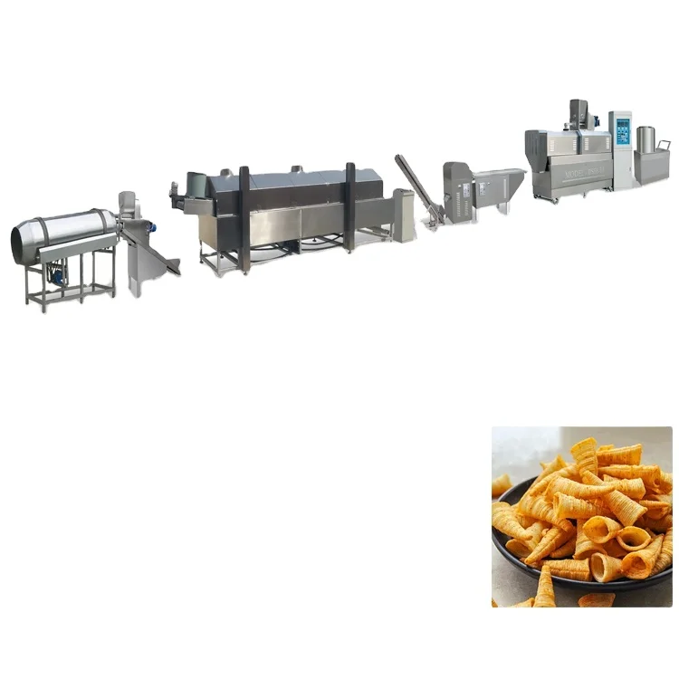 Fried Corn Bugle Snacks Food Extruder Machine Fried Chips Snacks Making Machine Fried Tortilla Snack Production Line