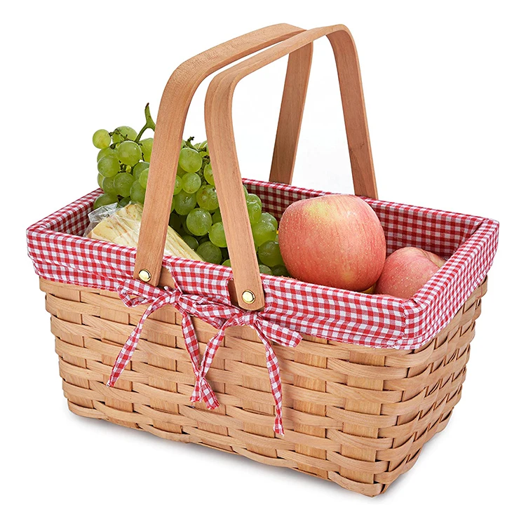 Picnic Basket Natural Woven Woodchip with Double Folding Handles Easter Basket Storage of Plastic Easter Eggs