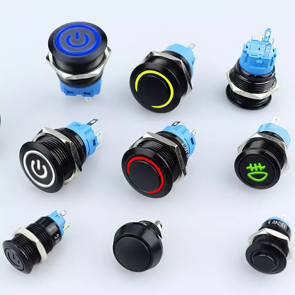 Aluminium alloy oxide black IP67 waterproof lighted metal button switches