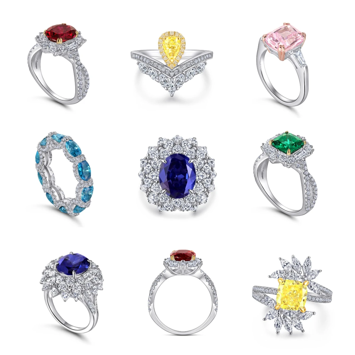 Fashion luxury ruby ring flower finger 925 sterling silver ring for women cz moissanite ring