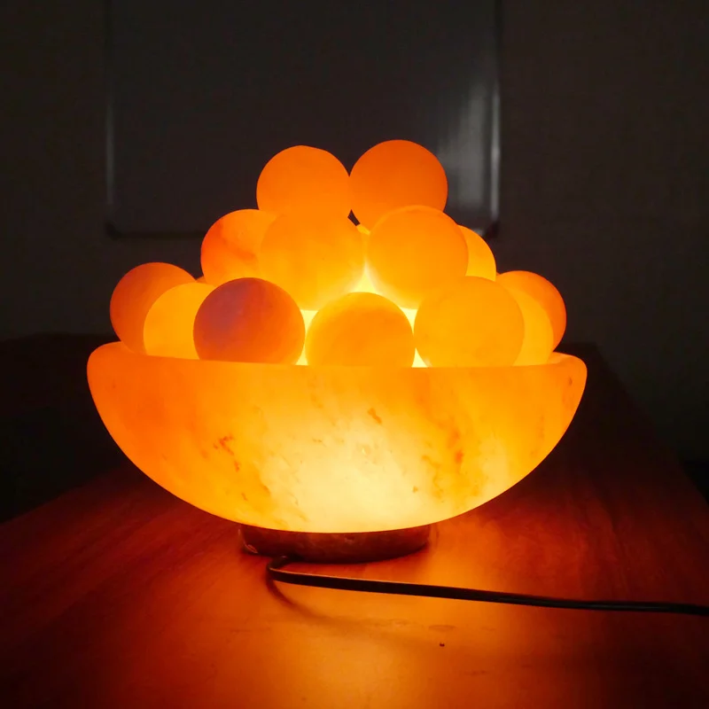 Extra Large Dimmable Himalayan Fire Bowl Salt Lamp with 25 Massage Balls Premium Quality Authentic