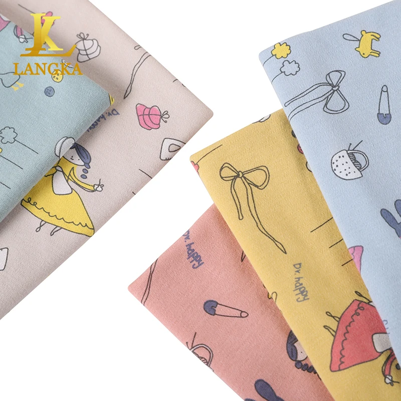 Langka 40S 100% хлопок экологически чистая ткань с принтом для детской пижамы и