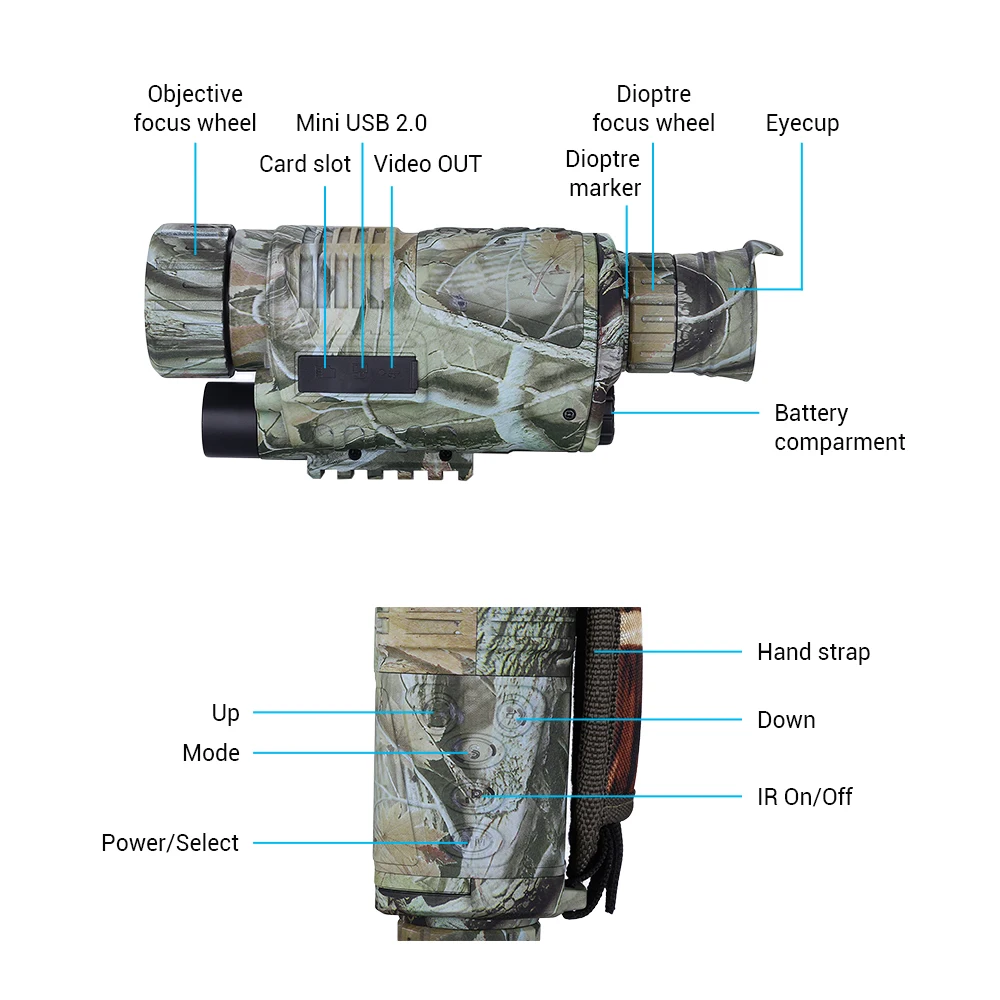 Camouflage 5X40 Monocular Digital Night Vision camera Infrared Day and Night vision hunting telescope scope