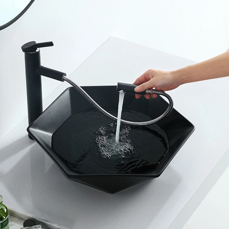 Custom New Style Unique Irregular Hexagon Shape Ceramic Above Counter Hand Wash Basin Bathroom Furniture Sink