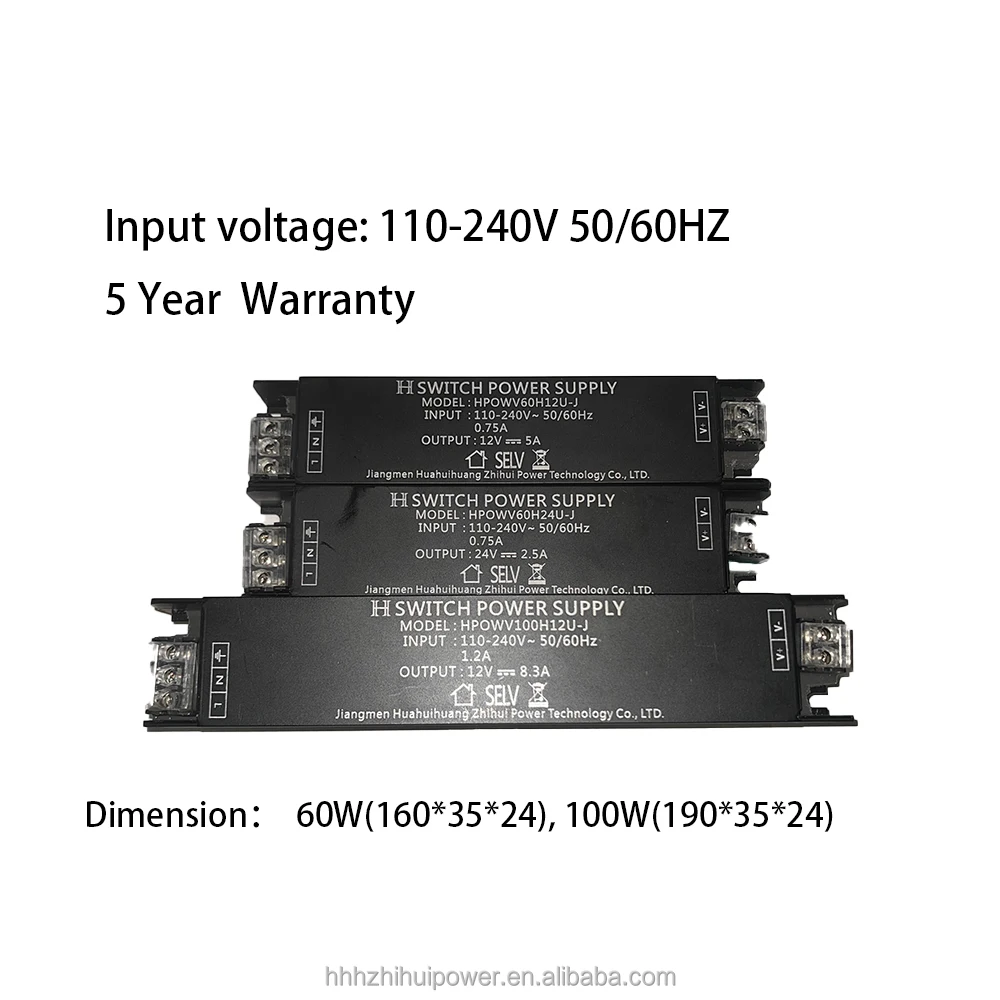 HHH Slim case 12V 24V Switching LED Power Supply 5year warranty led strips AC 85-265V input voltage led driver