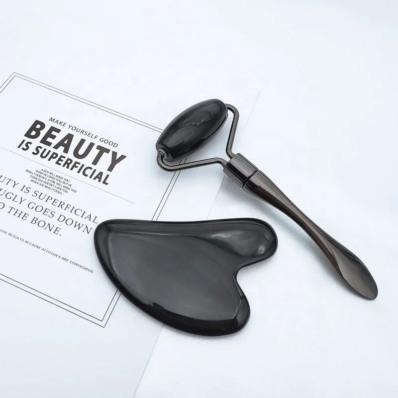 Wholesale Skin Massage Bian Stone Scrapping Black Obsidian Gua Sha Jade Roller