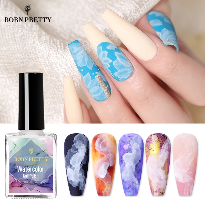  Лак для ногтей BORN PRETTY 15 мл натуральный сухий на воздухе цветной акварельный