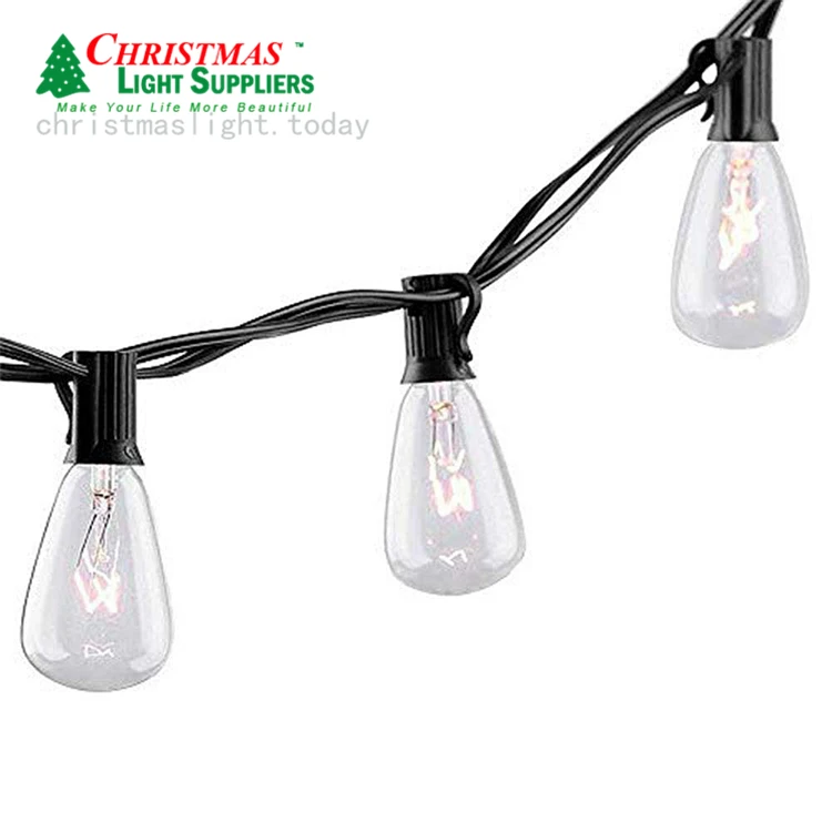25ft 25 Clear ST35 bulbs Classic Patio Edison Garlands string light Black Brown cable Outdoor Christmas Wedding Party ornament