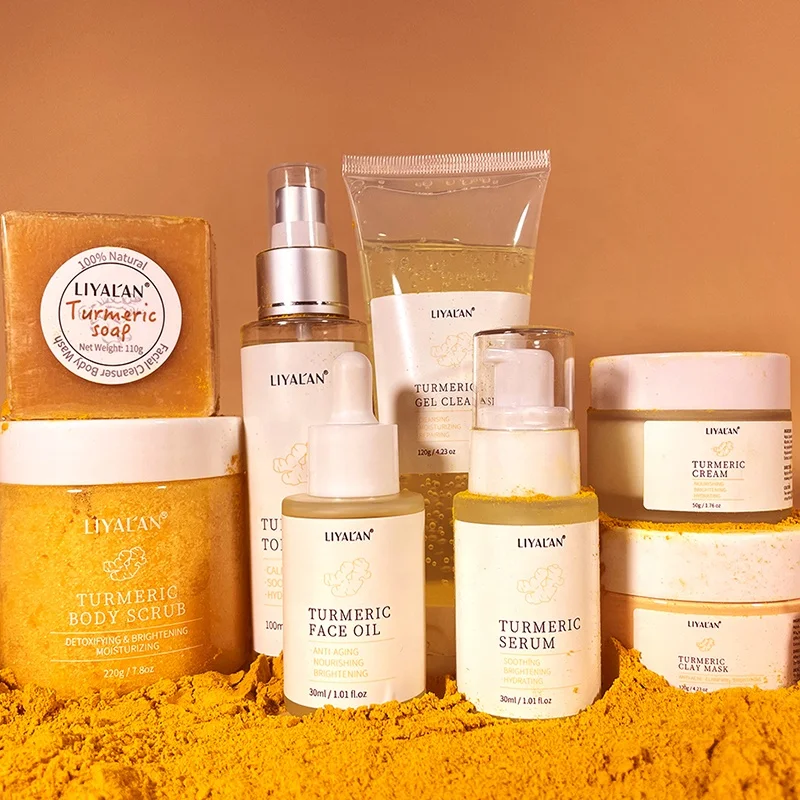 OEM Tumeric Skincare Moisturizing Facial Anti Acne Dark Spot Whitening Turmeric Face Skin Care Set